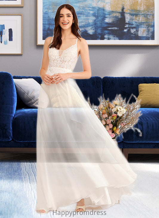 Sydney A-Line V-neck Floor-Length Wedding Dress With Sequins XXSP0013797