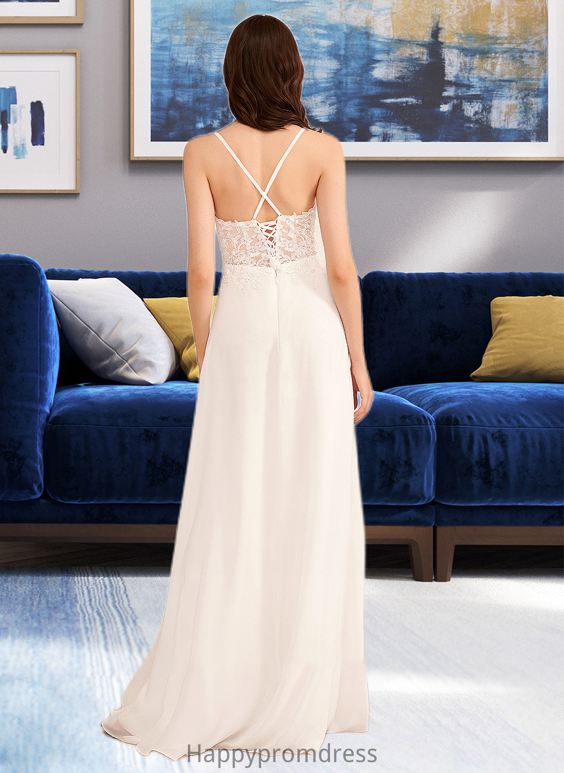 Sydney A-Line V-neck Floor-Length Wedding Dress With Sequins XXSP0013797