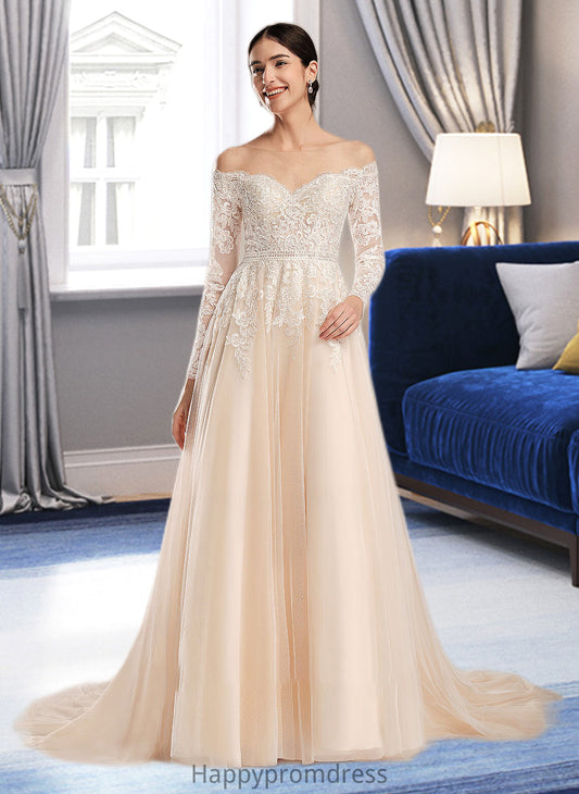 Lyric Ball-Gown/Princess Illusion Chapel Train Wedding Dress With Sequins XXSP0013798