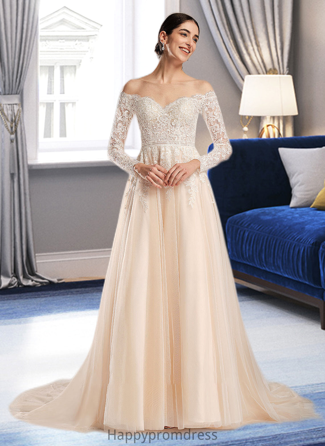 Lyric Ball-Gown/Princess Illusion Chapel Train Wedding Dress With Sequins XXSP0013798