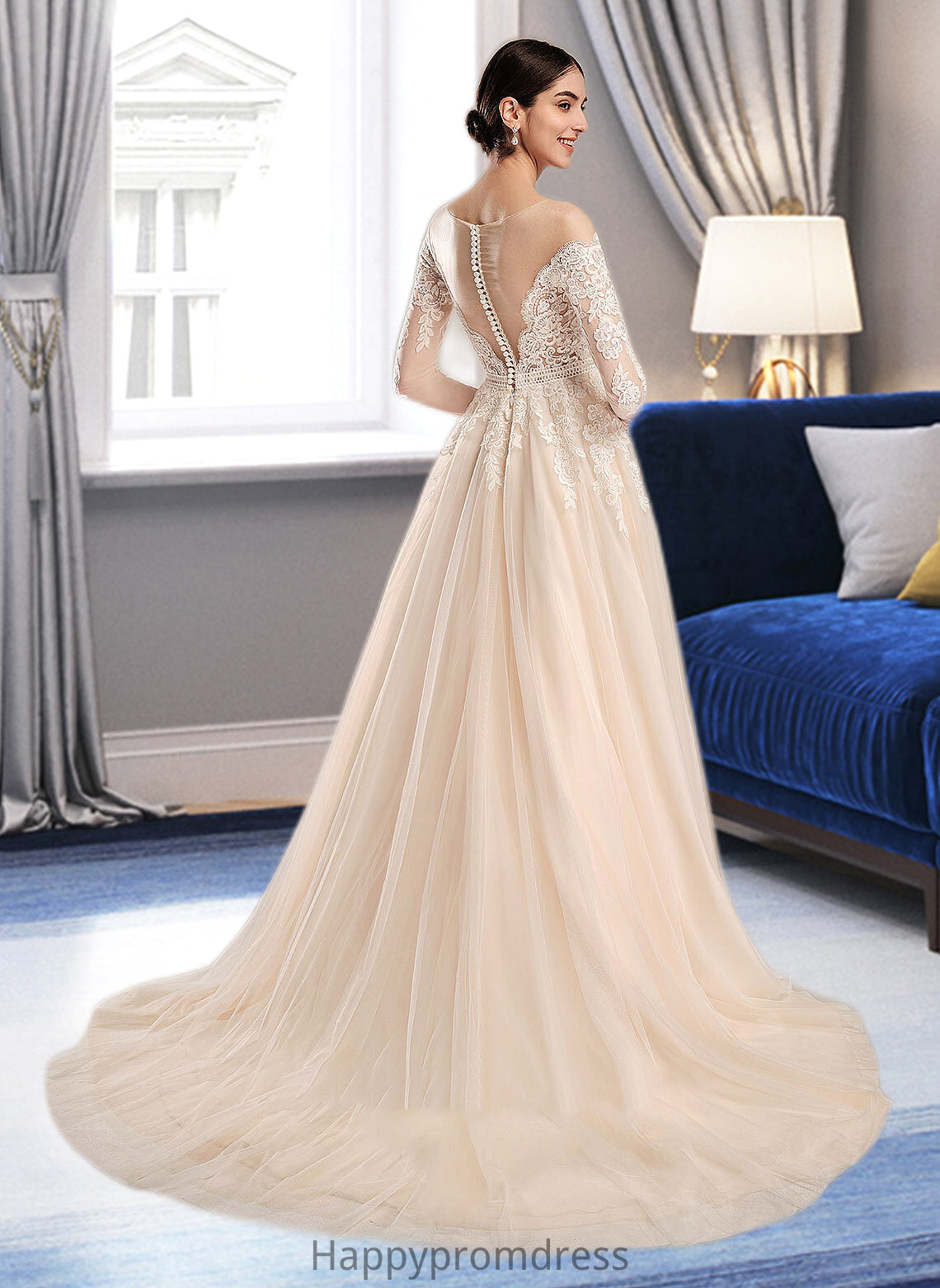 Lyric Ball-Gown/Princess Illusion Chapel Train Wedding Dress With Sequins XXSP0013798