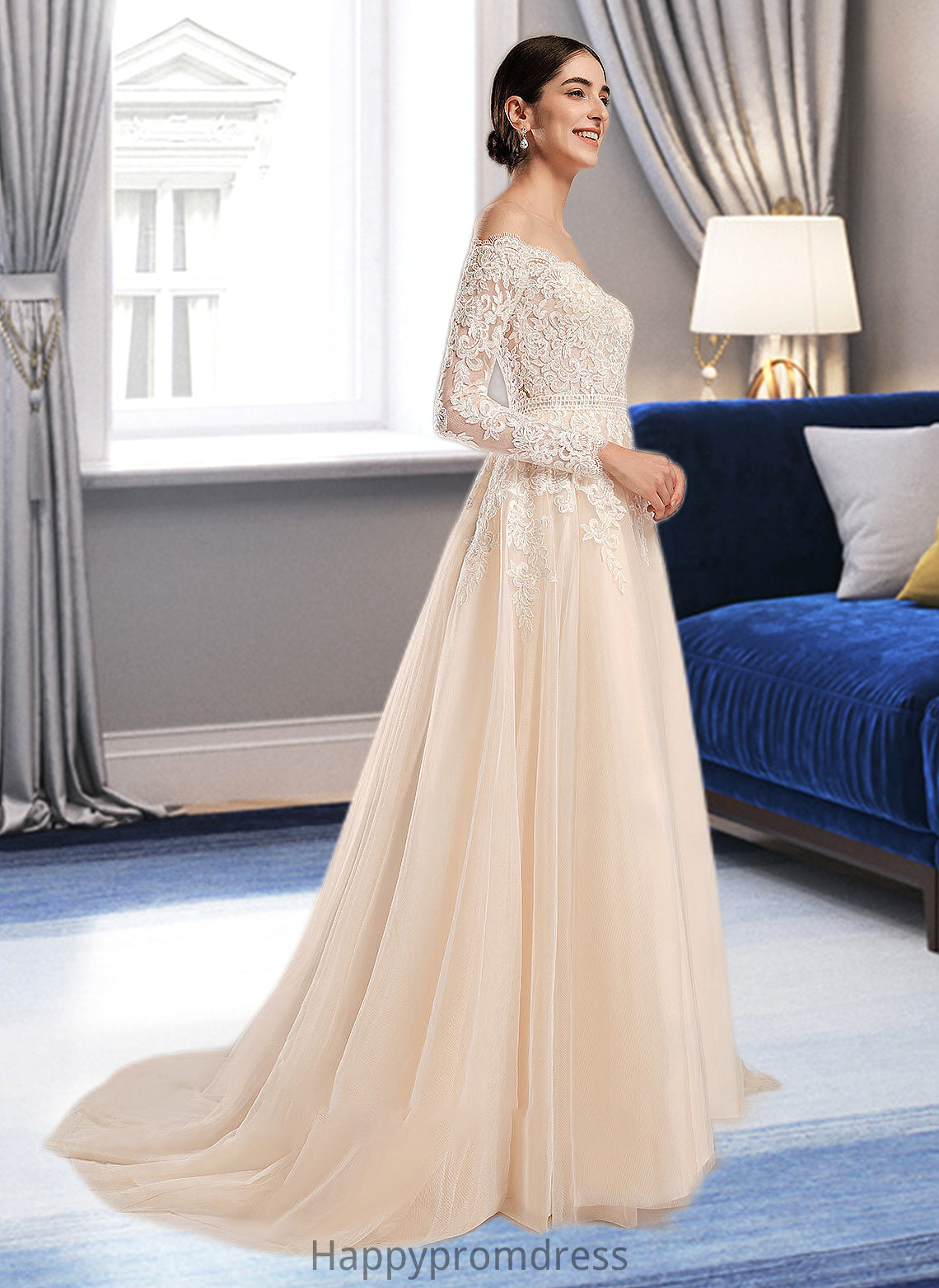 Lyric Ball-Gown/Princess Illusion Chapel Train Wedding Dress With Sequins XXSP0013798