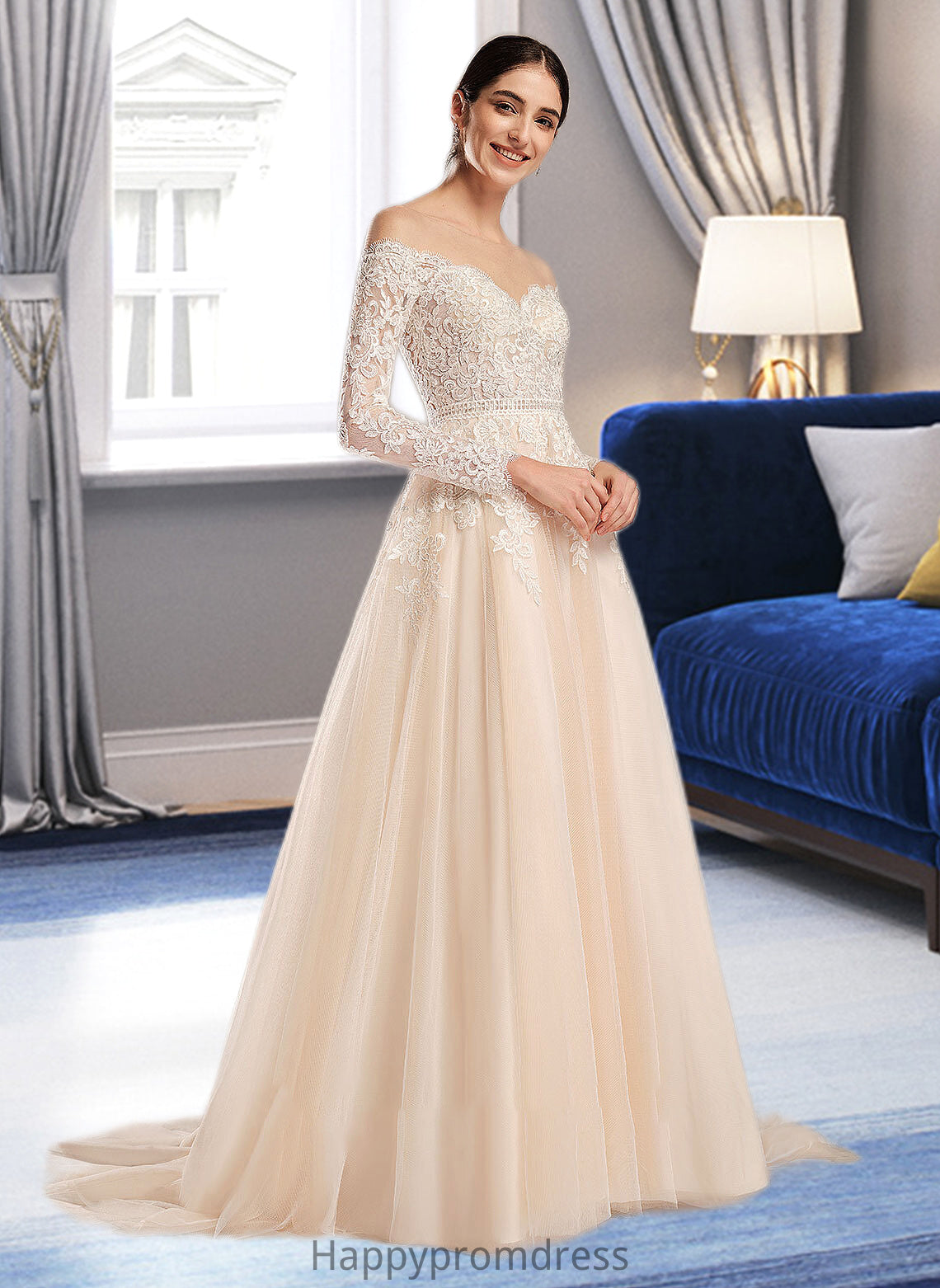 Lyric Ball-Gown/Princess Illusion Chapel Train Wedding Dress With Sequins XXSP0013798