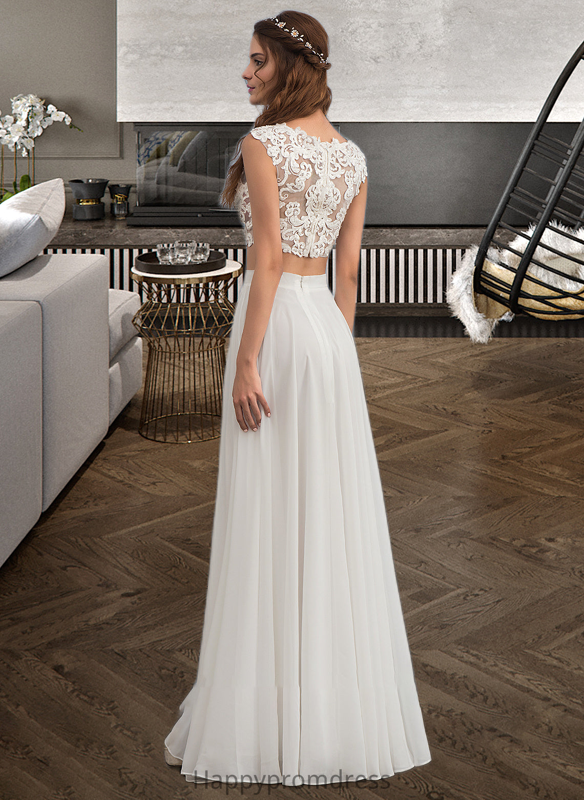 Carolina A-Line Scoop Neck Floor-Length Chiffon Wedding Dress With Beading Sequins XXSP0013799