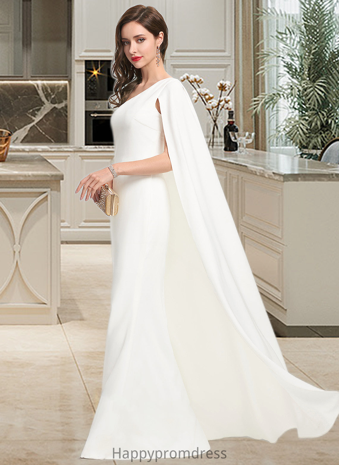 Casey Sheath/Column One-Shoulder Floor-Length Stretch Crepe Wedding Dress XXSP0013801