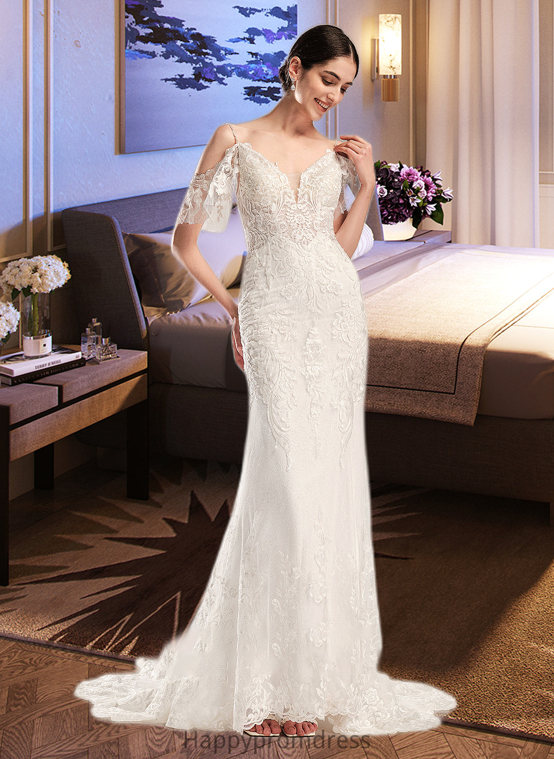 Daphne Trumpet/Mermaid V-neck Chapel Train Wedding Dress With Beading Sequins XXSP0013802