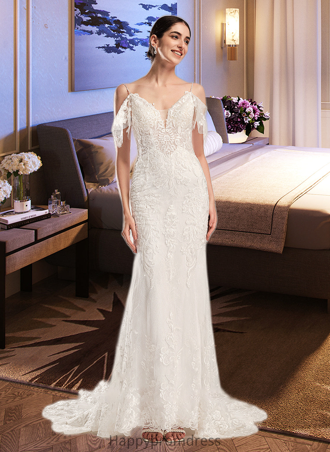 Daphne Trumpet/Mermaid V-neck Chapel Train Wedding Dress With Beading Sequins XXSP0013802