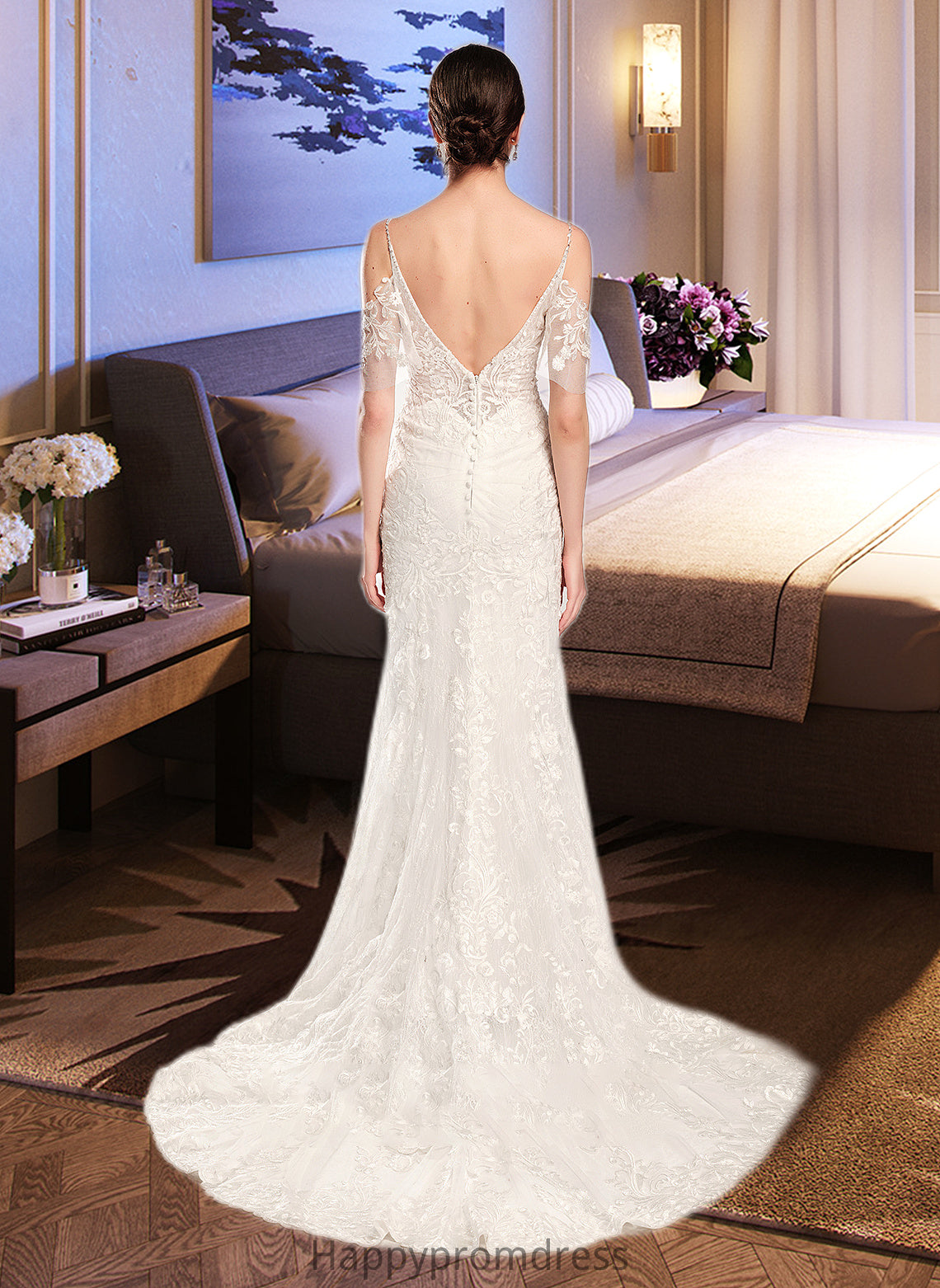 Daphne Trumpet/Mermaid V-neck Chapel Train Wedding Dress With Beading Sequins XXSP0013802