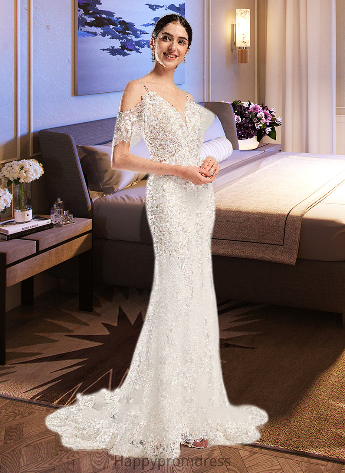 Daphne Trumpet/Mermaid V-neck Chapel Train Wedding Dress With Beading Sequins XXSP0013802