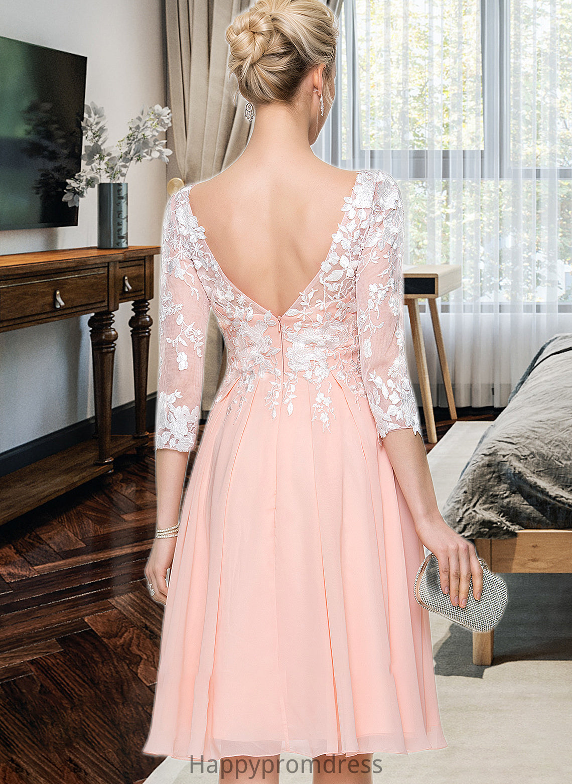 Sienna Scoop Neck Knee-Length Chiffon Wedding Dress XXSP0013805