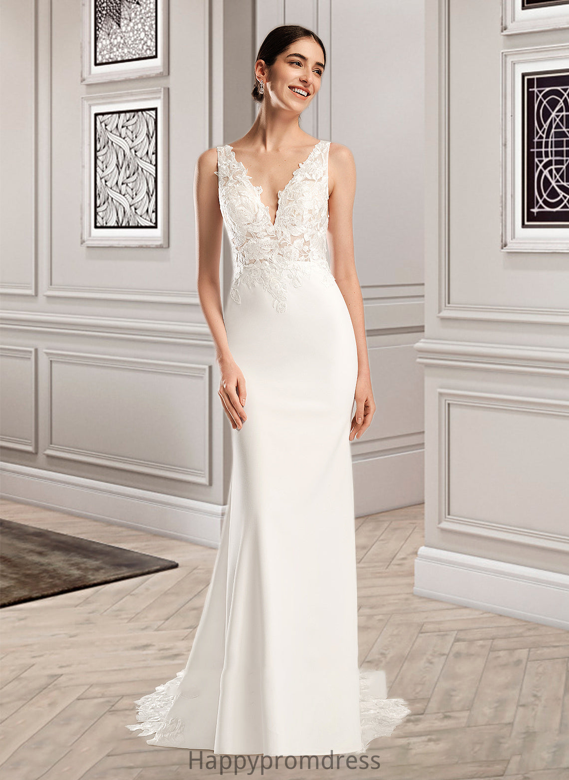 Addison Sheath/Column V-neck Court Train Wedding Dress With Sequins XXSP0013807