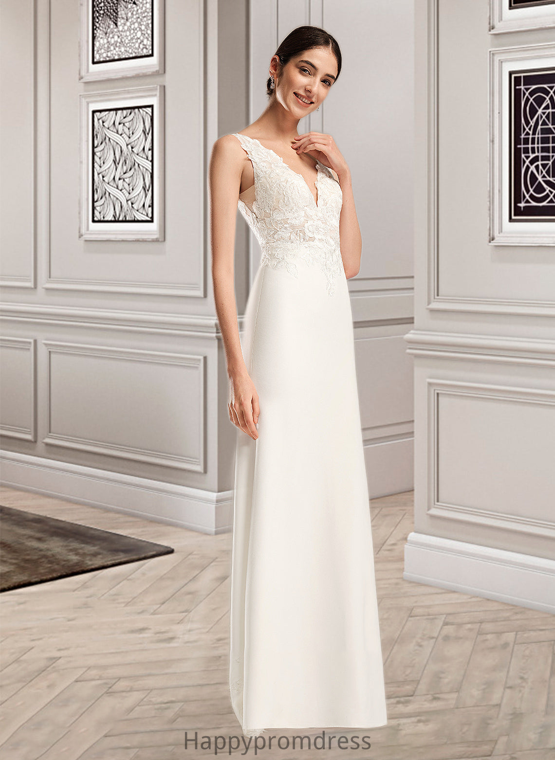 Addison Sheath/Column V-neck Court Train Wedding Dress With Sequins XXSP0013807