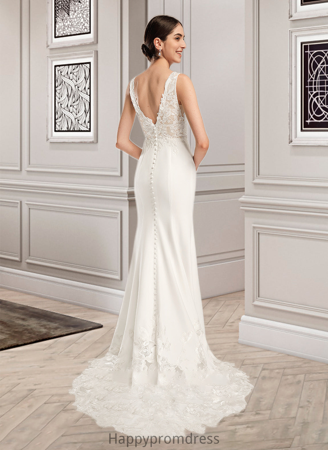 Addison Sheath/Column V-neck Court Train Wedding Dress With Sequins XXSP0013807