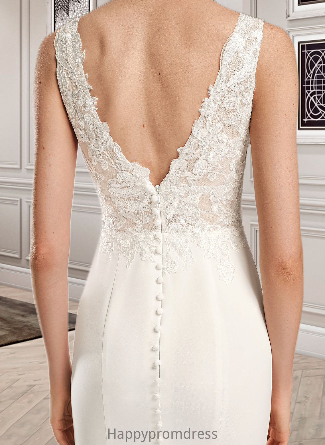 Addison Sheath/Column V-neck Court Train Wedding Dress With Sequins XXSP0013807