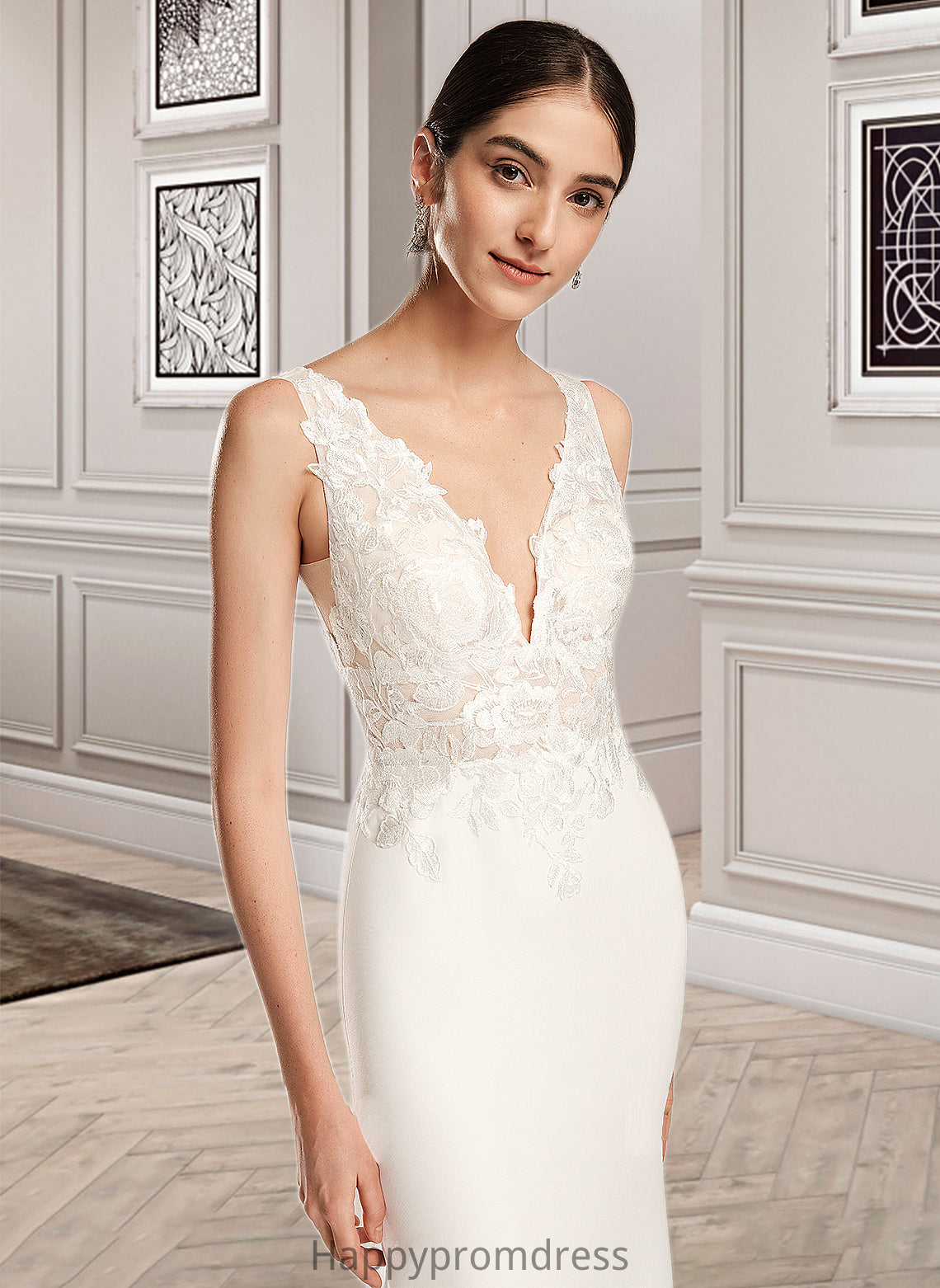 Addison Sheath/Column V-neck Court Train Wedding Dress With Sequins XXSP0013807