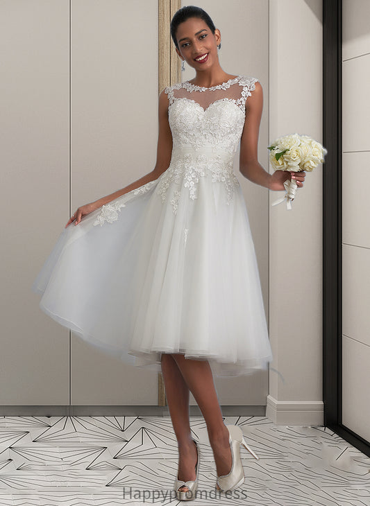 Annabelle A-Line Illusion Asymmetrical Tulle Wedding Dress With Ruffle XXSP0013808