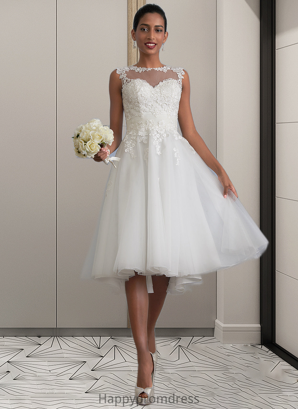 Annabelle A-Line Illusion Asymmetrical Tulle Wedding Dress With Ruffle XXSP0013808