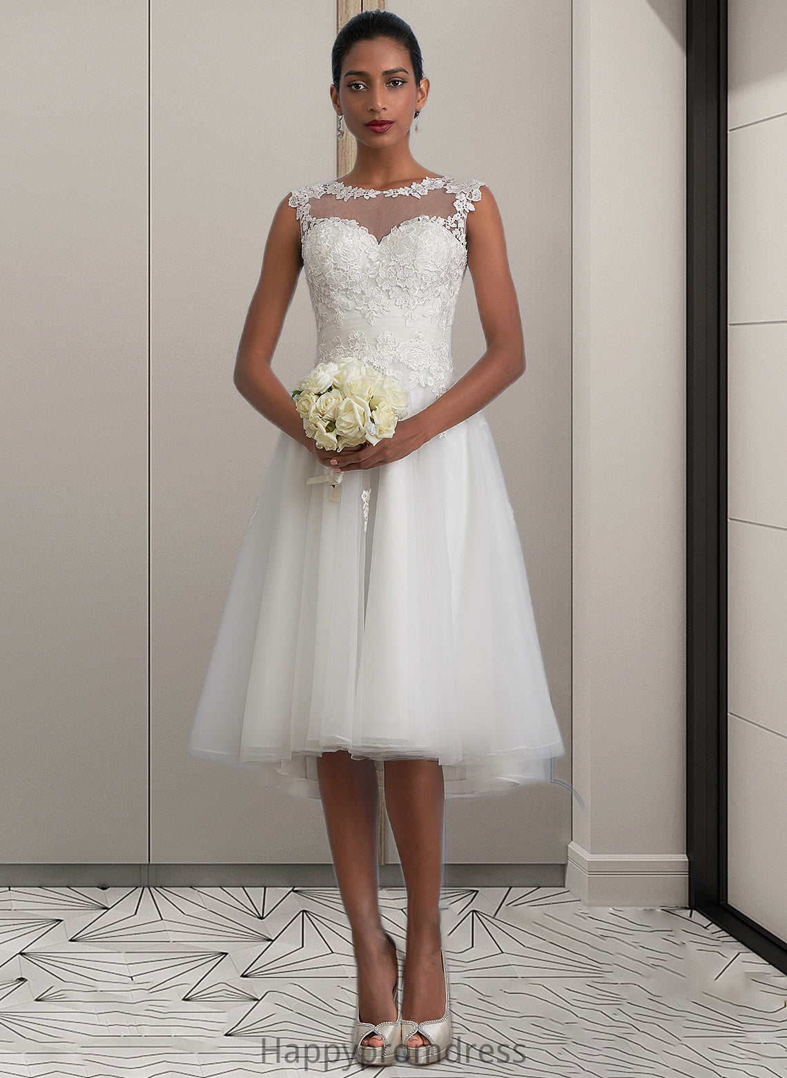 Annabelle A-Line Illusion Asymmetrical Tulle Wedding Dress With Ruffle XXSP0013808