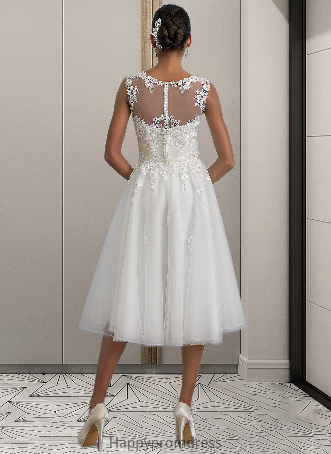 Annabelle A-Line Illusion Asymmetrical Tulle Wedding Dress With Ruffle XXSP0013808