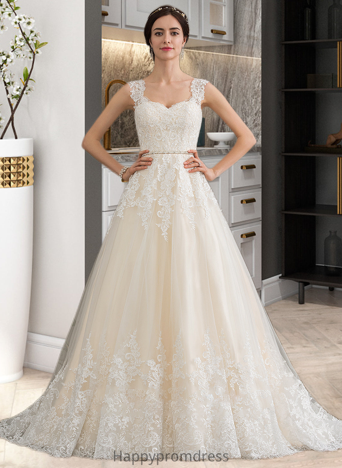 Alisha Ball-Gown/Princess Sweetheart Court Train Tulle Wedding Dress With Beading Sequins XXSP0013813