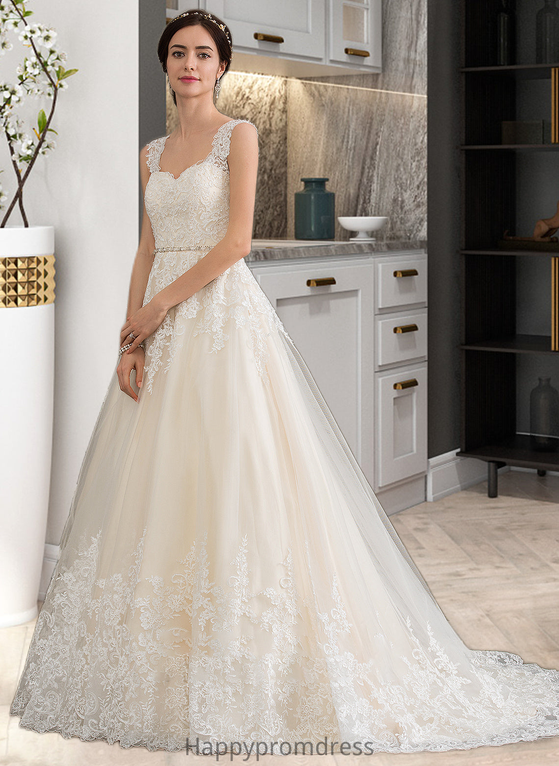 Alisha Ball-Gown/Princess Sweetheart Court Train Tulle Wedding Dress With Beading Sequins XXSP0013813