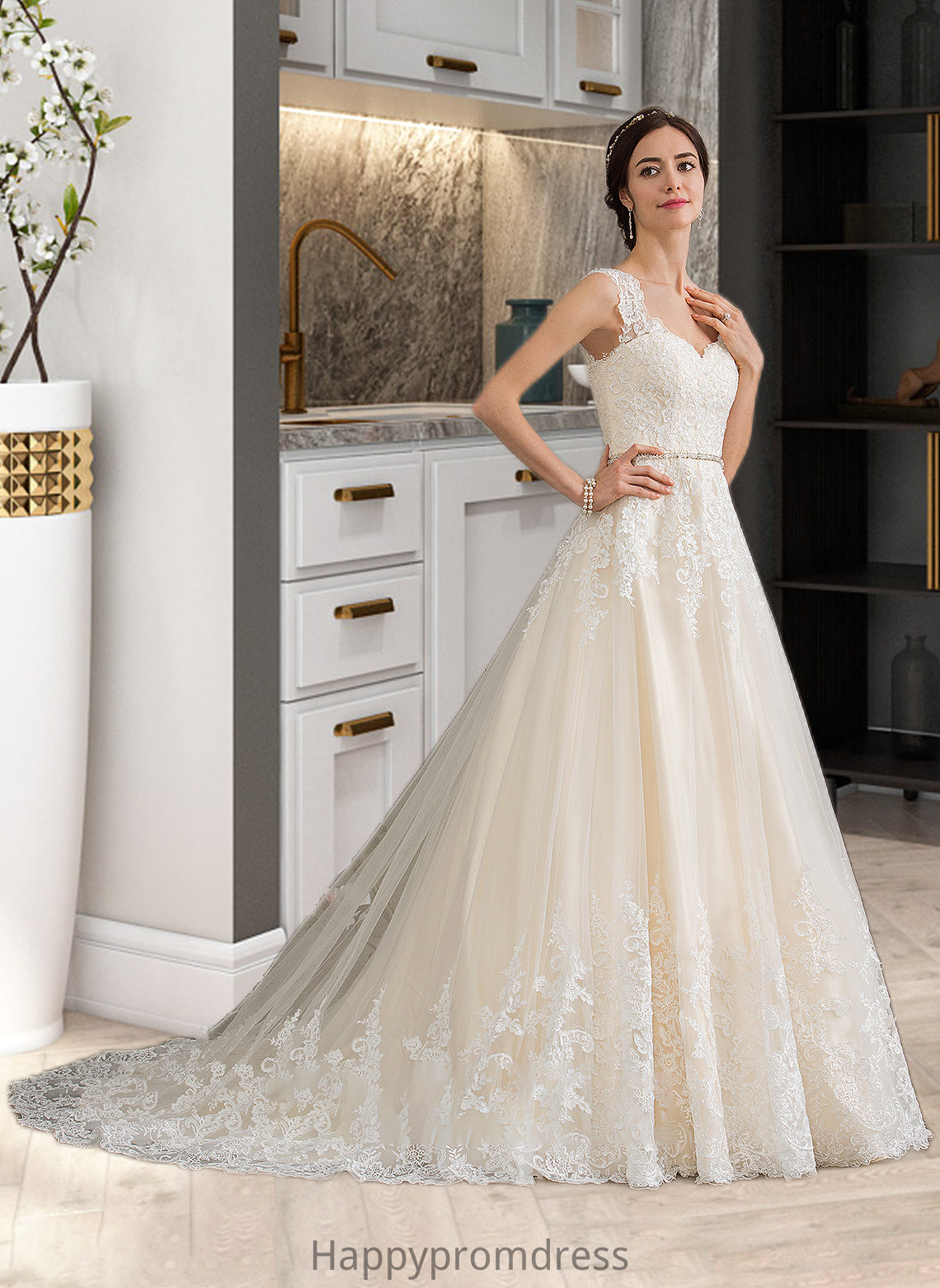 Alisha Ball-Gown/Princess Sweetheart Court Train Tulle Wedding Dress With Beading Sequins XXSP0013813