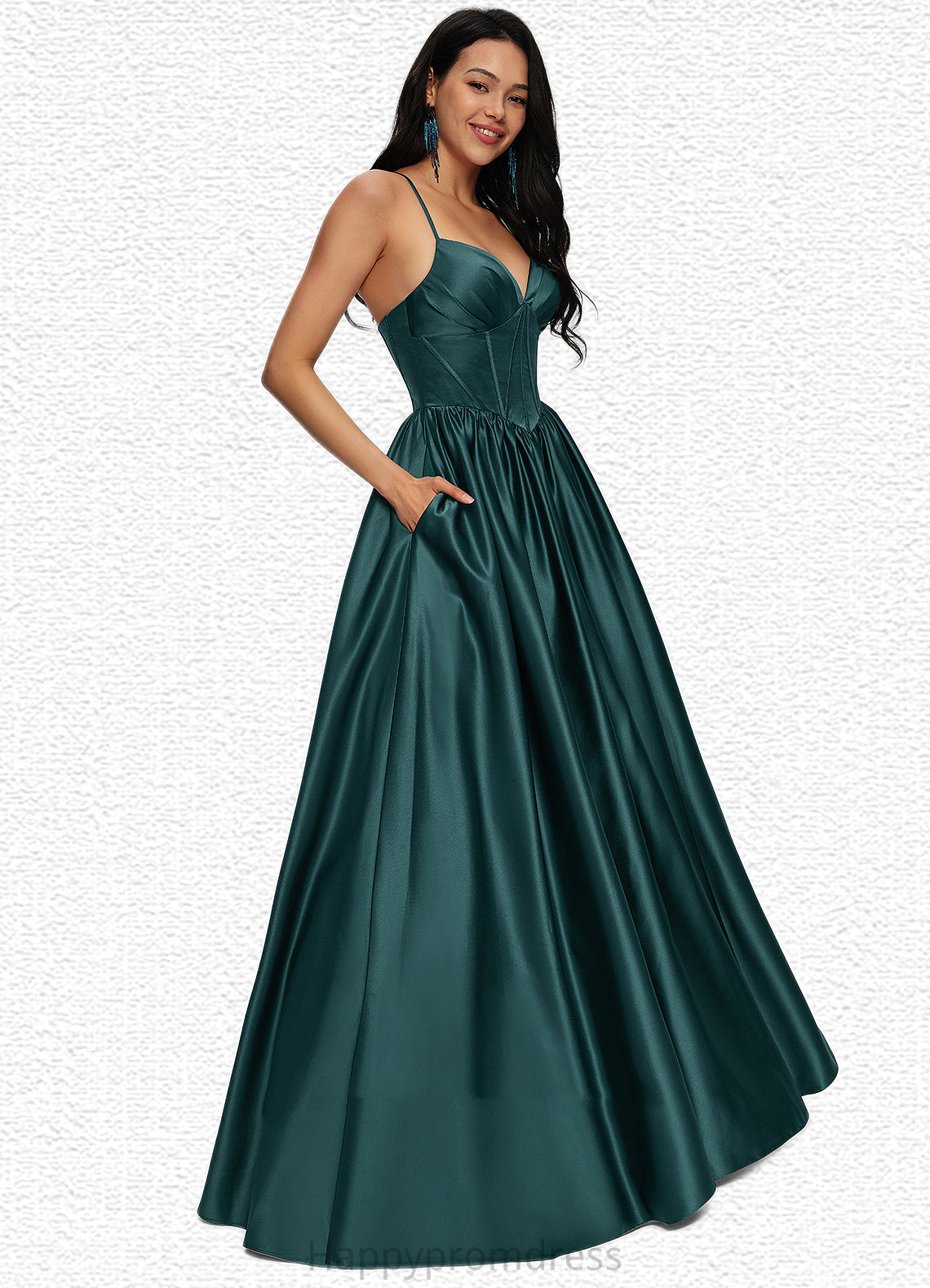 Aiyana Ball-Gown/Princess V-Neck Floor-Length Satin Prom Dresses With Pleated XXSP0022230