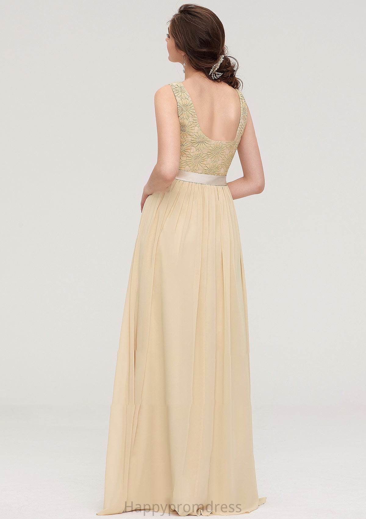 Bateau Sleeveless A-line/Princess Chiffon Long/Floor-Length Bridesmaid Dresses With Sashes Lace Ellie XXSP0025472