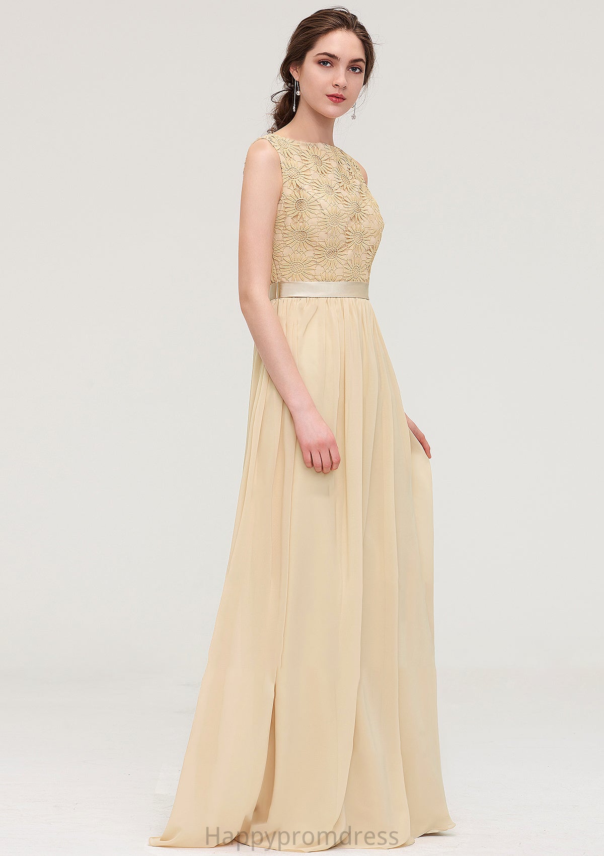 Bateau Sleeveless A-line/Princess Chiffon Long/Floor-Length Bridesmaid Dresses With Sashes Lace Ellie XXSP0025472