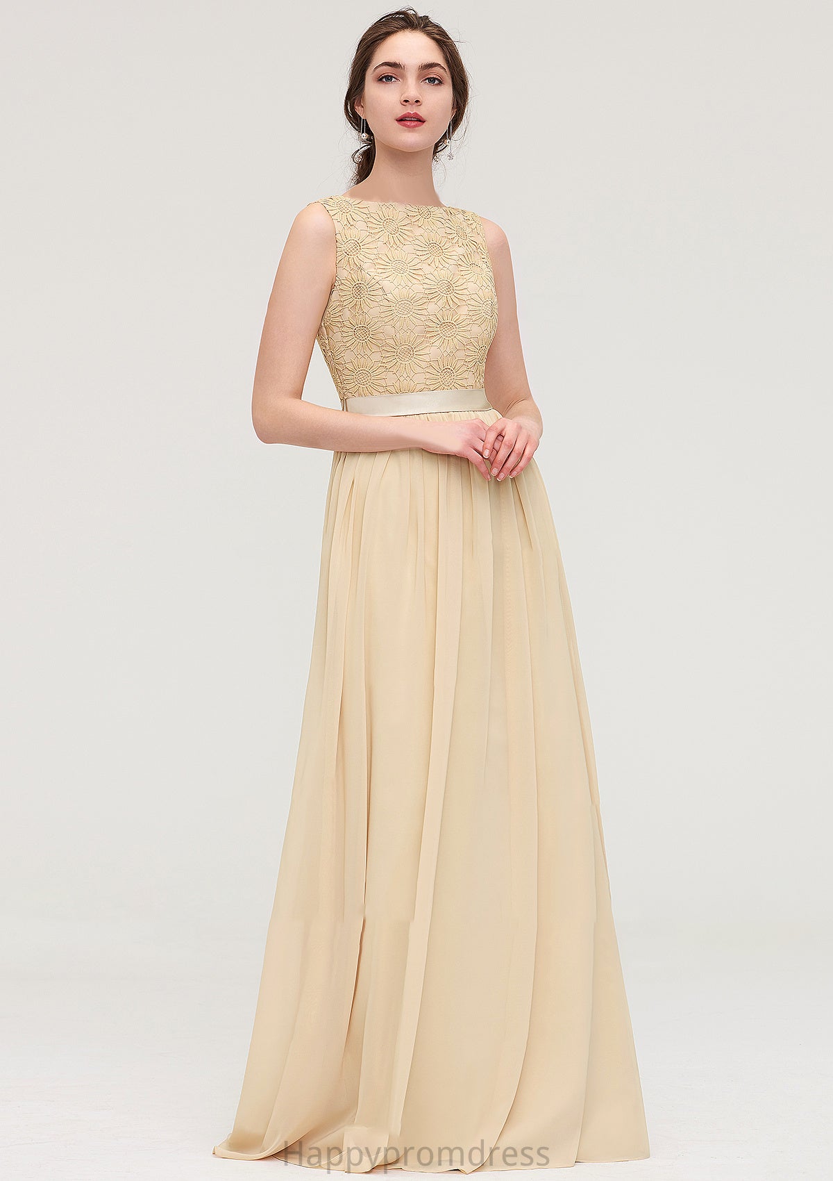 Bateau Sleeveless A-line/Princess Chiffon Long/Floor-Length Bridesmaid Dresses With Sashes Lace Ellie XXSP0025472