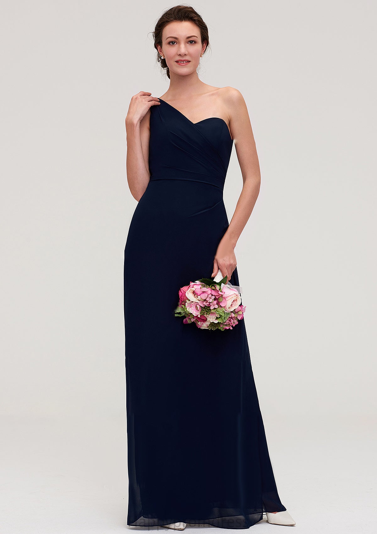 Sleeveless One-Shoulder A-line/Princess Chiffon Long/Floor-Length Bridesmaid Dresses With Pleated Frederica XXSP0025475