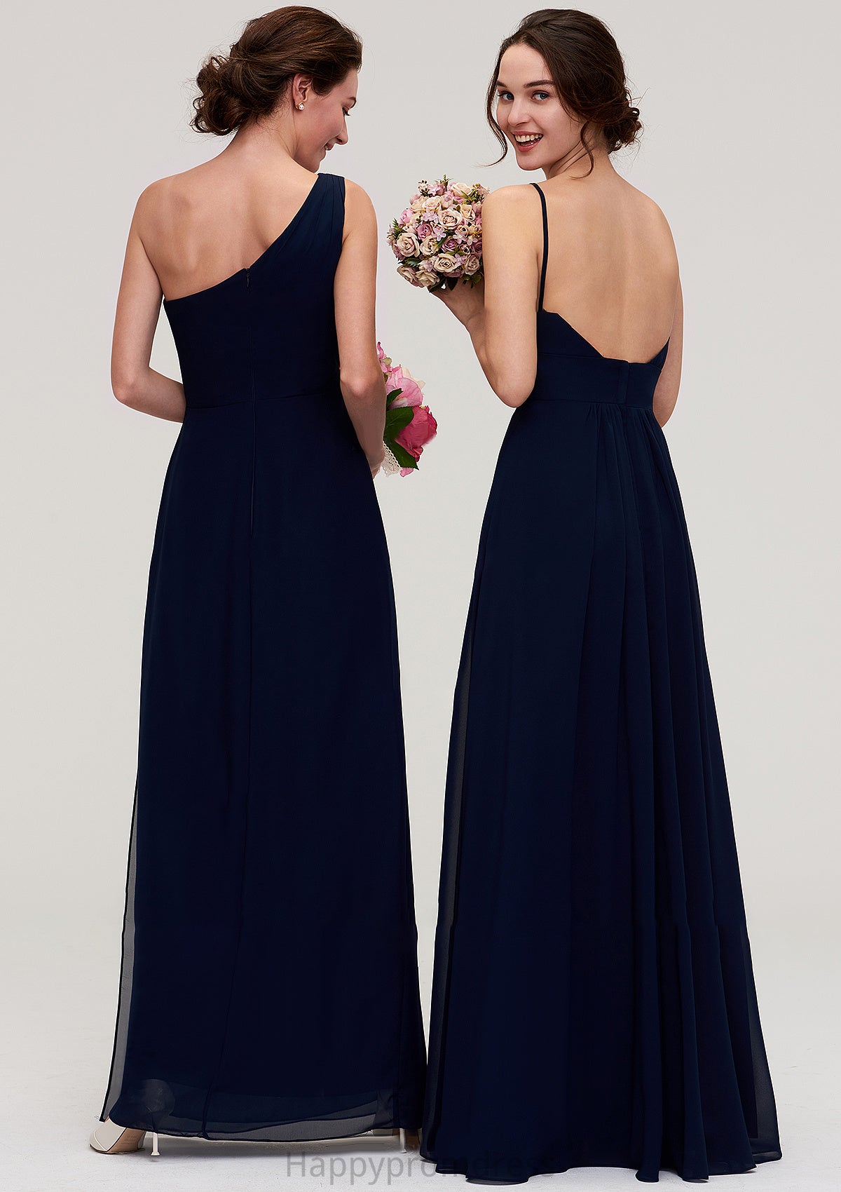 Sleeveless One-Shoulder A-line/Princess Chiffon Long/Floor-Length Bridesmaid Dresses With Pleated Frederica XXSP0025475