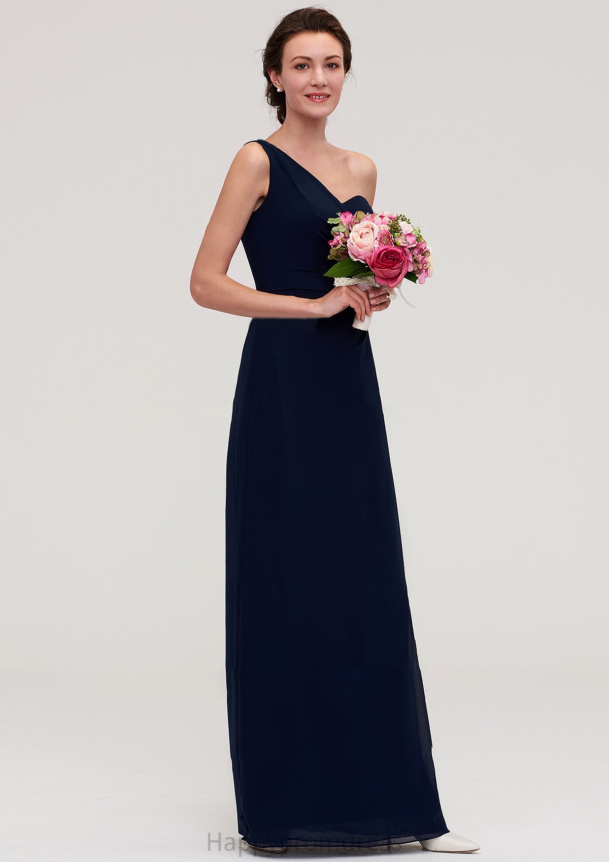 Sleeveless One-Shoulder A-line/Princess Chiffon Long/Floor-Length Bridesmaid Dresses With Pleated Frederica XXSP0025475