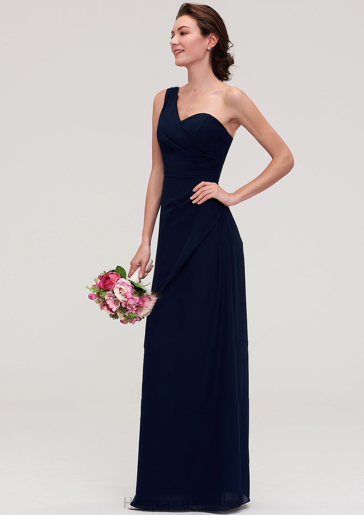 Sleeveless One-Shoulder A-line/Princess Chiffon Long/Floor-Length Bridesmaid Dresses With Pleated Frederica XXSP0025475