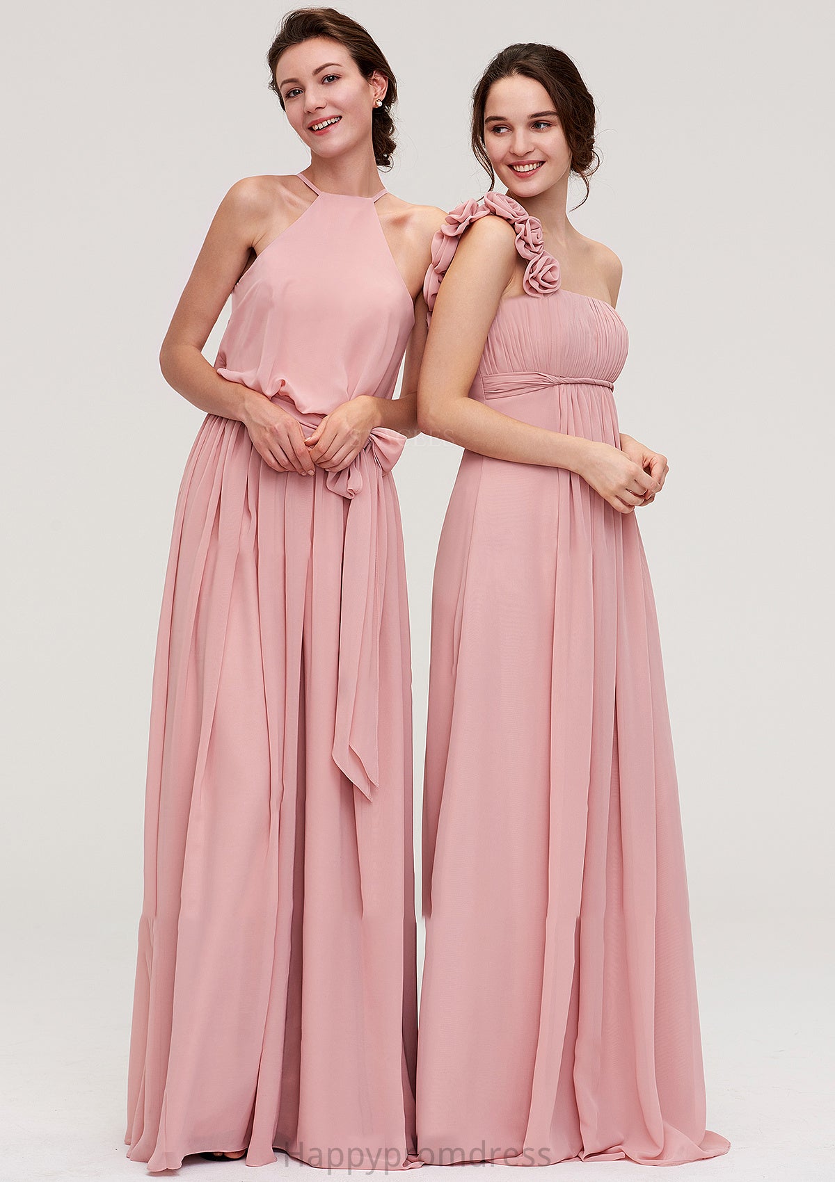 Sleeveless Scoop Neck A-line/Princess Chiffon Long/Floor-Length Bridesmaid Dresseses With Pleated Sashes Leanna XXSP0025476