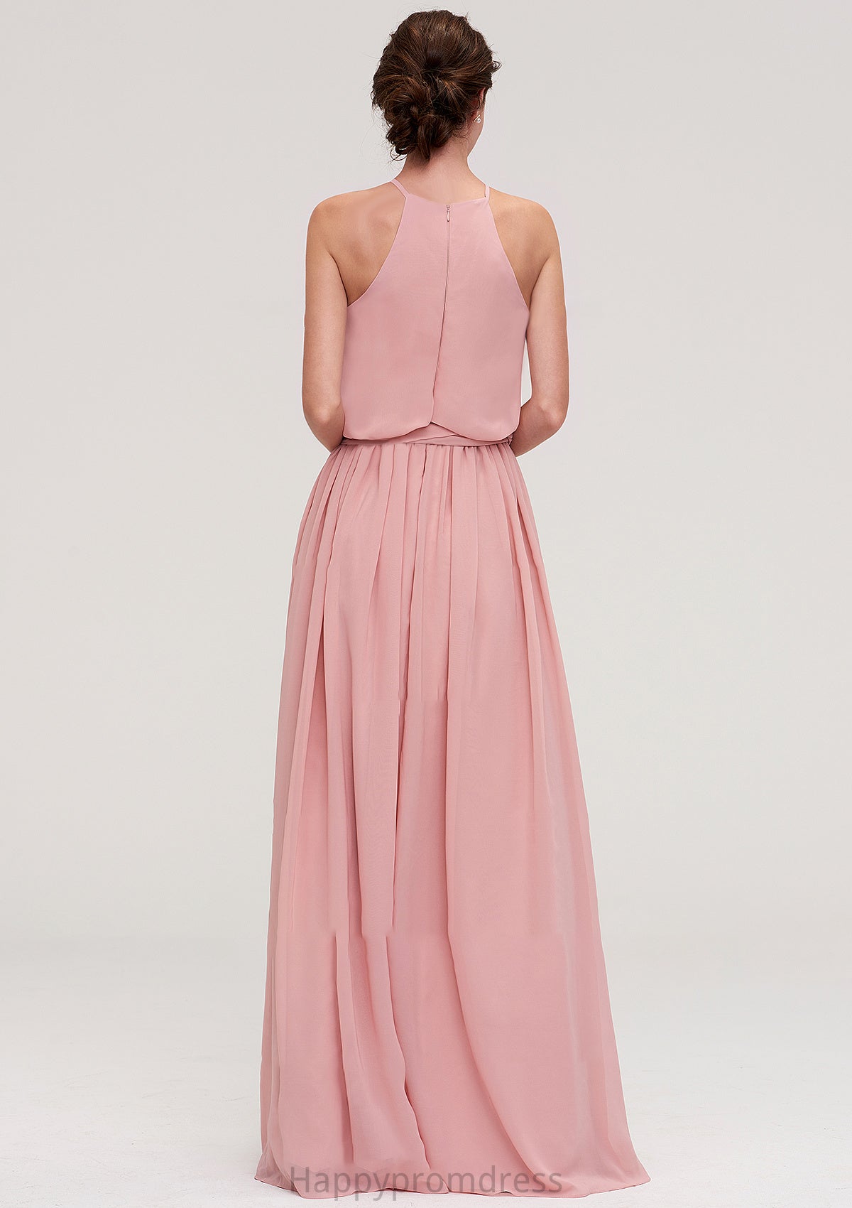 Sleeveless Scoop Neck A-line/Princess Chiffon Long/Floor-Length Bridesmaid Dresseses With Pleated Sashes Leanna XXSP0025476