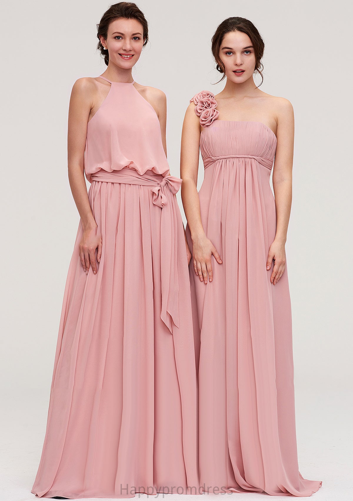 Sleeveless Scoop Neck A-line/Princess Chiffon Long/Floor-Length Bridesmaid Dresseses With Pleated Sashes Leanna XXSP0025476