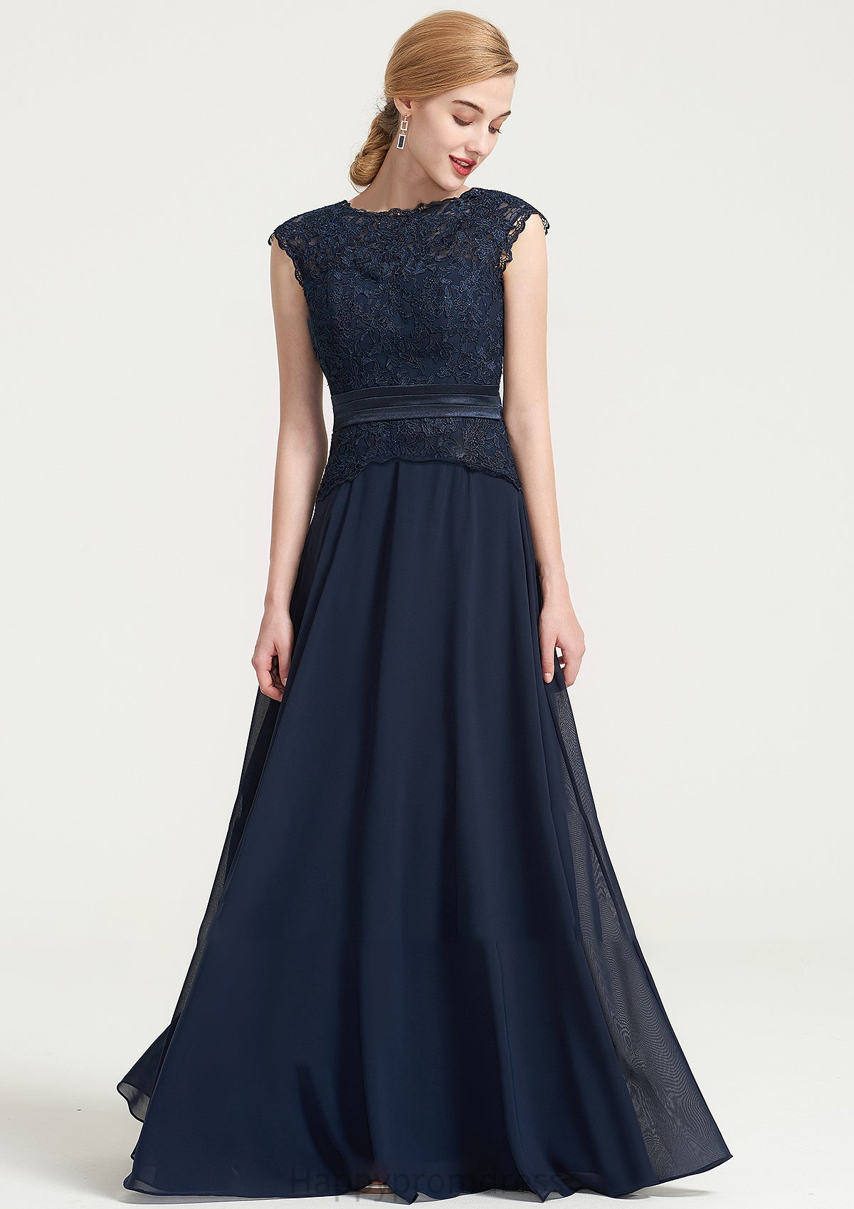 Bateau Sleeveless A-line/Princess Chiffon Long/Floor-Length Bridesmaid Dresses With Sashes Lace Pleated Amiya XXSP0025480