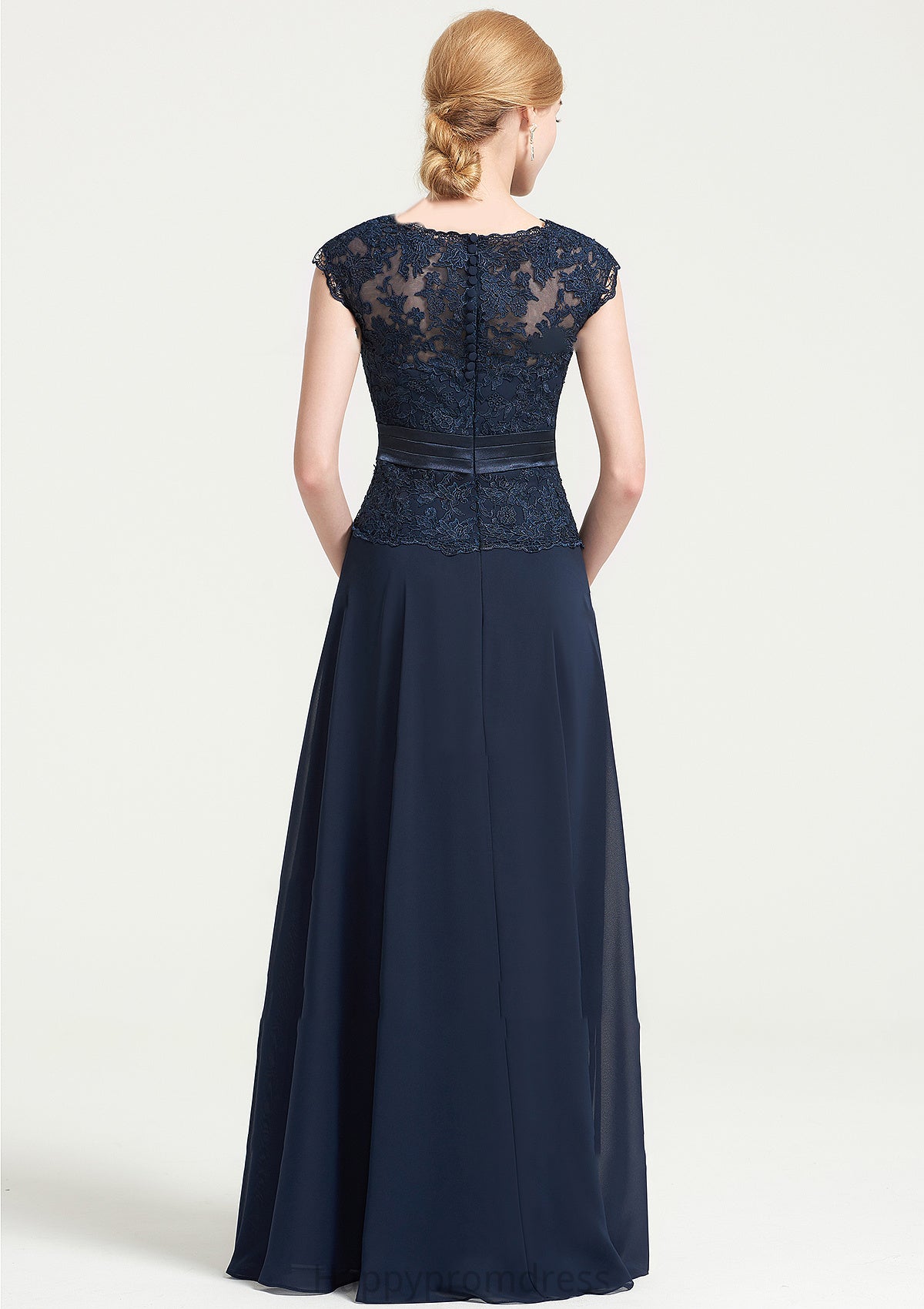 Bateau Sleeveless A-line/Princess Chiffon Long/Floor-Length Bridesmaid Dresses With Sashes Lace Pleated Amiya XXSP0025480