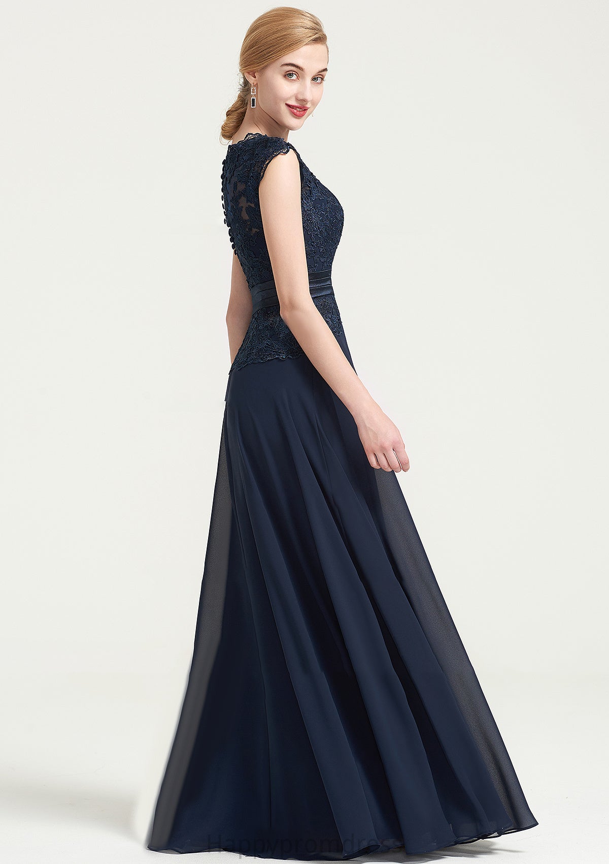 Bateau Sleeveless A-line/Princess Chiffon Long/Floor-Length Bridesmaid Dresses With Sashes Lace Pleated Amiya XXSP0025480