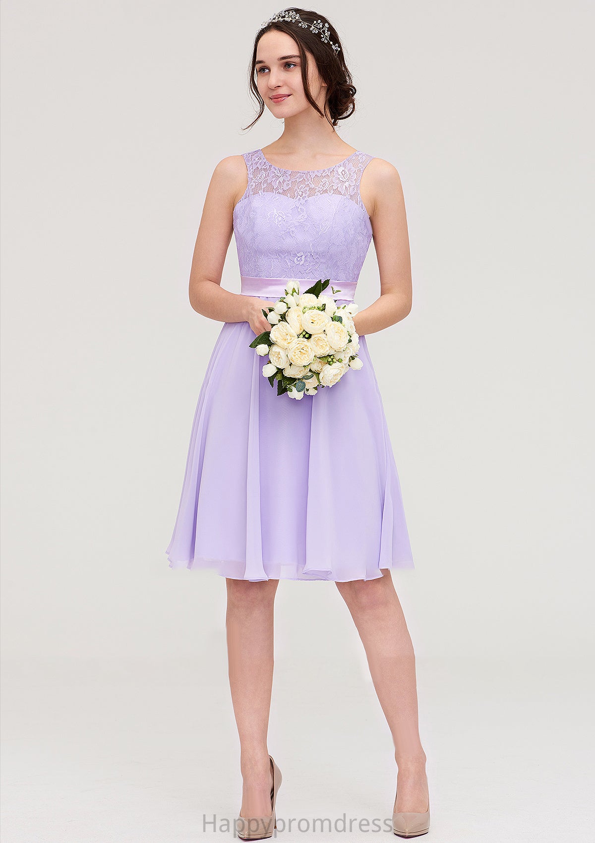 Sleeveless Knee-Length Chiffon A-line/Princess Bridesmaid Dresses With Sashes Lace Mila XXSP0025481