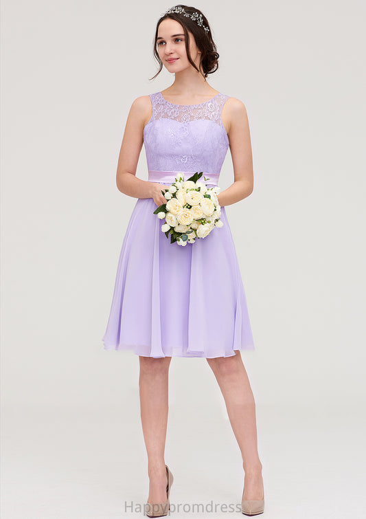 Sleeveless Knee-Length Chiffon A-line/Princess Bridesmaid Dresses With Sashes Lace Mila XXSP0025481