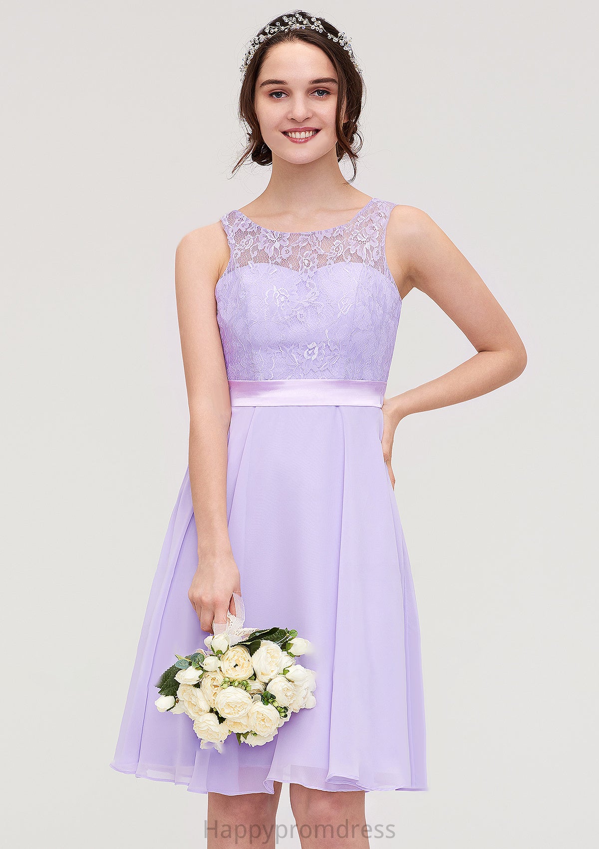 Sleeveless Knee-Length Chiffon A-line/Princess Bridesmaid Dresses With Sashes Lace Mila XXSP0025481