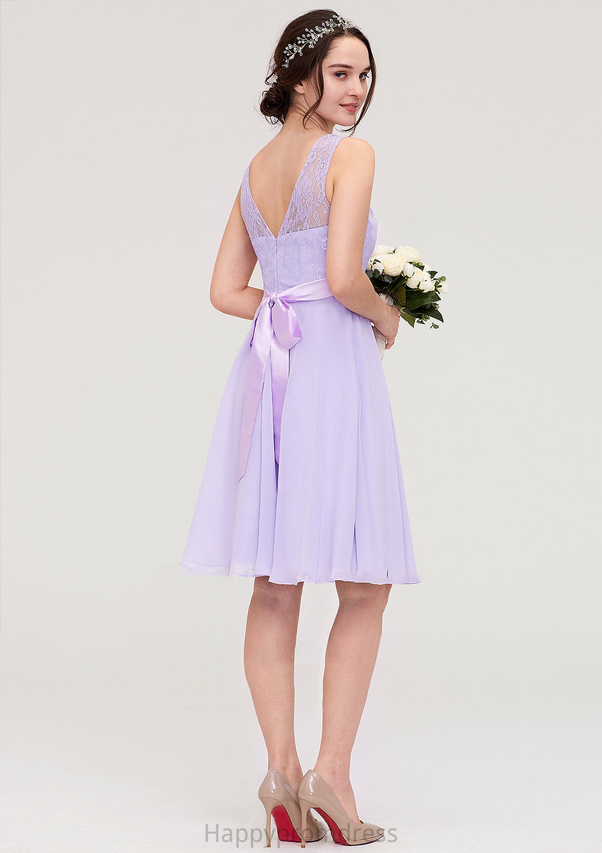 Sleeveless Knee-Length Chiffon A-line/Princess Bridesmaid Dresses With Sashes Lace Mila XXSP0025481