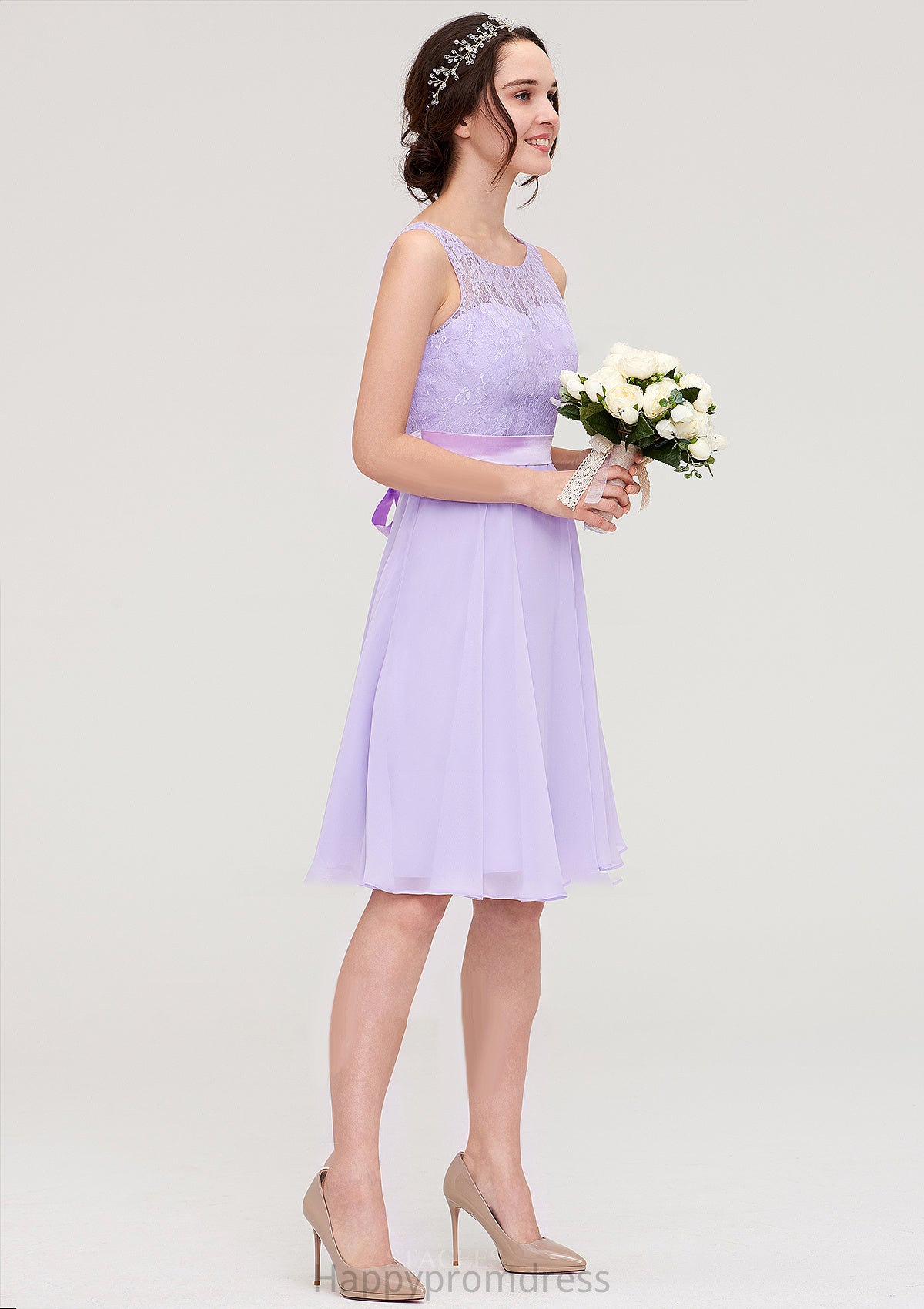 Sleeveless Knee-Length Chiffon A-line/Princess Bridesmaid Dresses With Sashes Lace Mila XXSP0025481