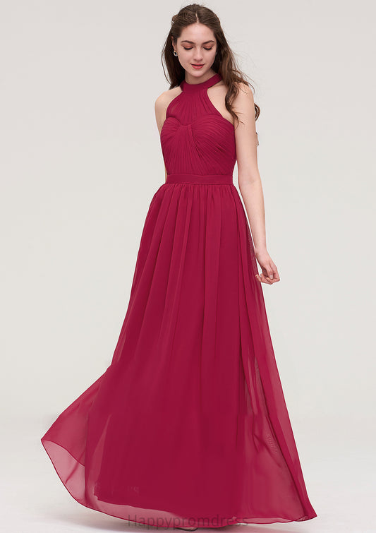 Halter Sleeveless Long/Floor-Length Chiffon A-line/Princess Bridesmaid Dresses With Pleated Mignon XXSP0025483