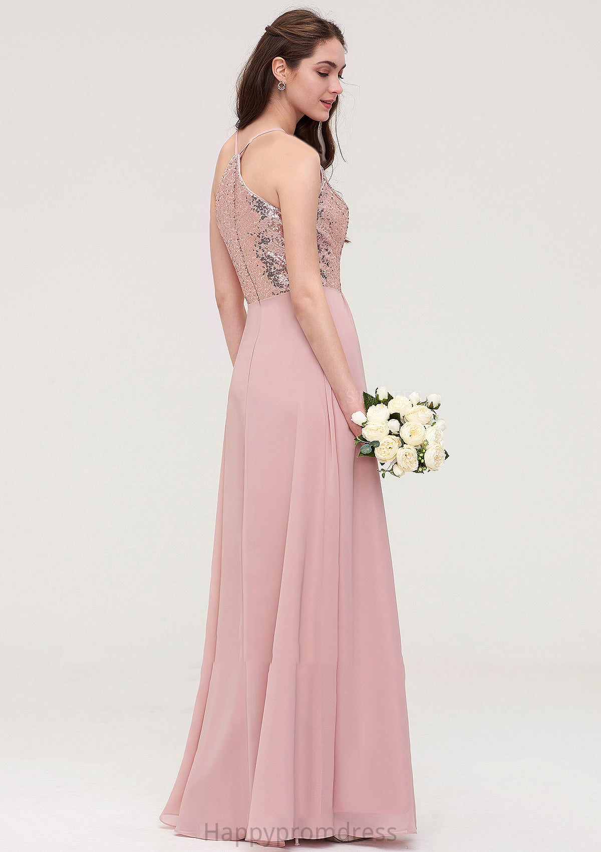 Sleeveless Bateau Long/Floor-Length Chiffon A-line/Princess Bridesmaid Dresses With Sequins Val XXSP0025484