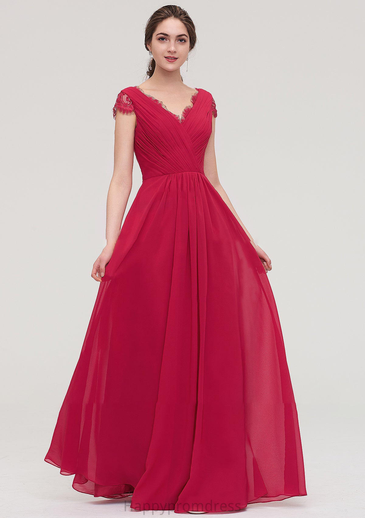 Sleeveless V Neck Long/Floor-Length Chiffon A-line/Princess Bridesmaid Dresses With Lace Pleated Aleena XXSP0025486