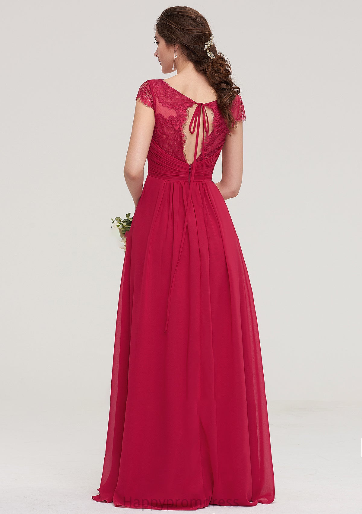 Sleeveless V Neck Long/Floor-Length Chiffon A-line/Princess Bridesmaid Dresses With Lace Pleated Aleena XXSP0025486