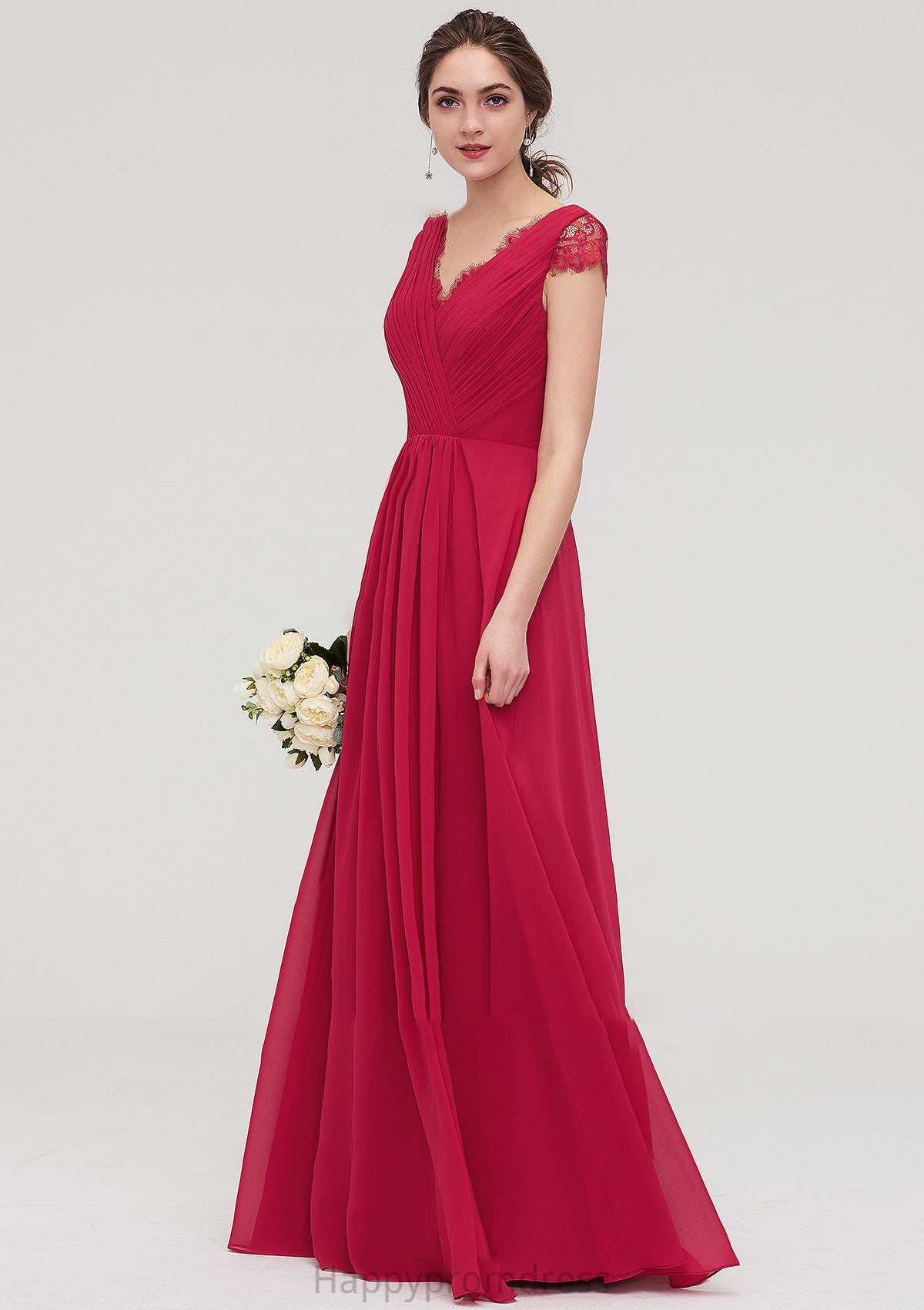 Sleeveless V Neck Long/Floor-Length Chiffon A-line/Princess Bridesmaid Dresses With Lace Pleated Aleena XXSP0025486